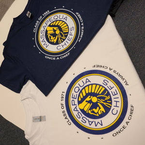 Massapequa High School Once A Chief Men's T-Shirt in White or Navy Blue