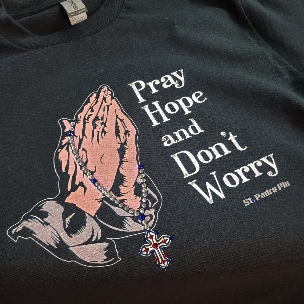 Padre Pio - Rosary Men's T-Shirt in Black with or without Custom Rhinestones