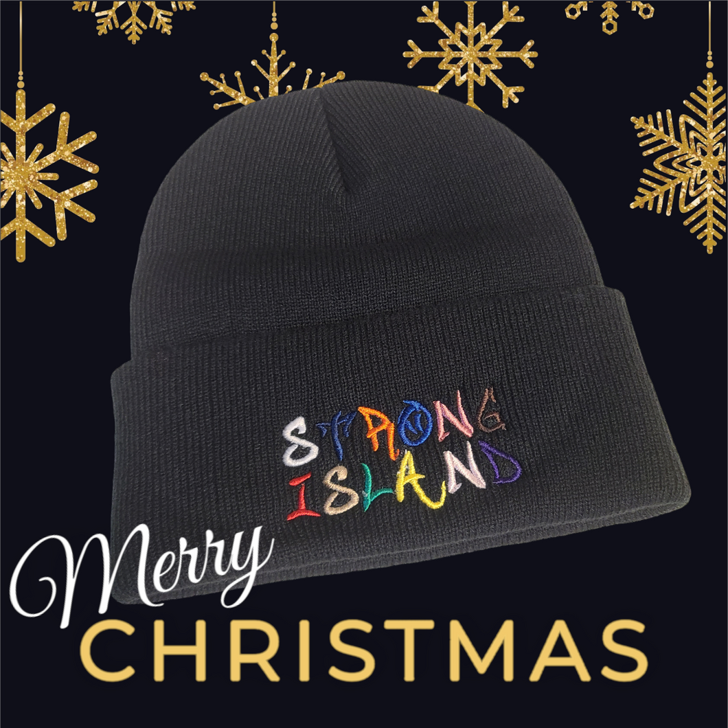 Strong Island Graffiti - Embroidered Adult Beanie in Black with multi-color Stitching