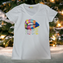 Load image into Gallery viewer, Psychedelic Lips V Neck T-Shirt for Ladies in White or Black with or without Bling
